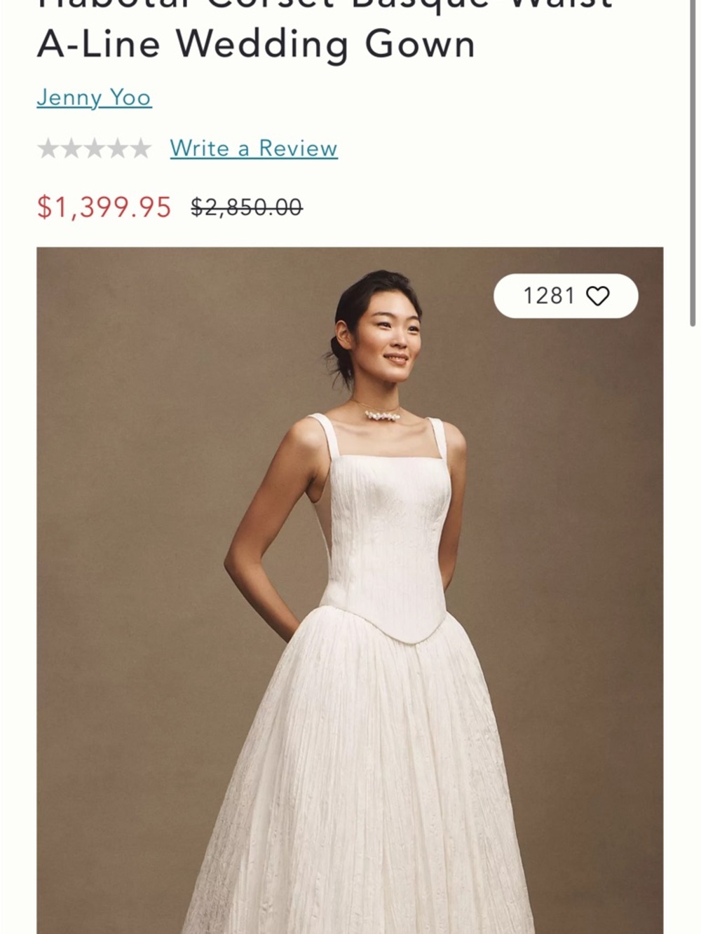 NWT Anthropologie Jenny Yoo Aria Crinkled Basque Waist Wedding Gown Size 12